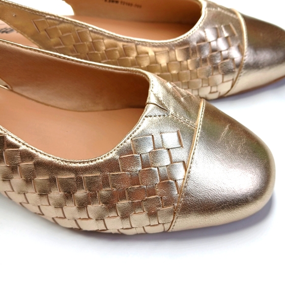 Trotters Gold Sling Back Leather Heels And Pumps Woven Size 9.5W